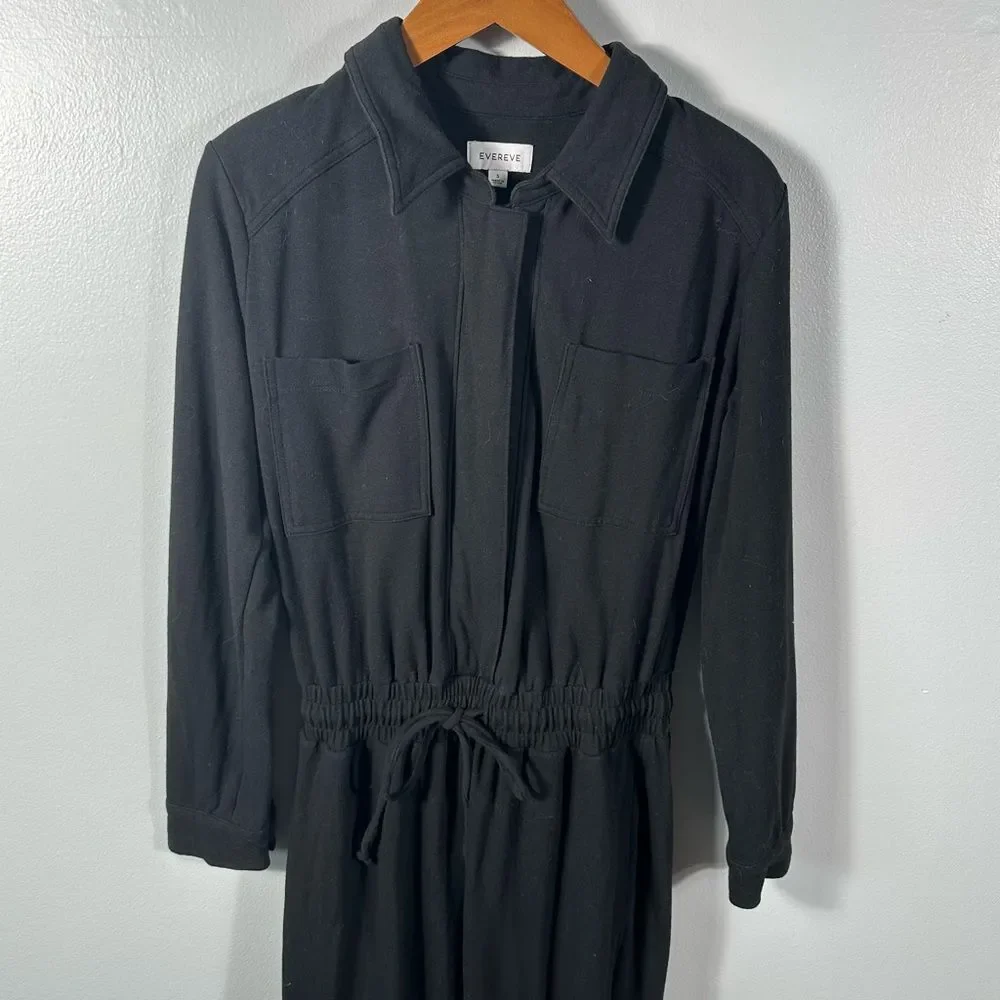 Evereve Black Myra Zip-Front Jogger Jumpsuit Long Sleeve Size Small Minimalist